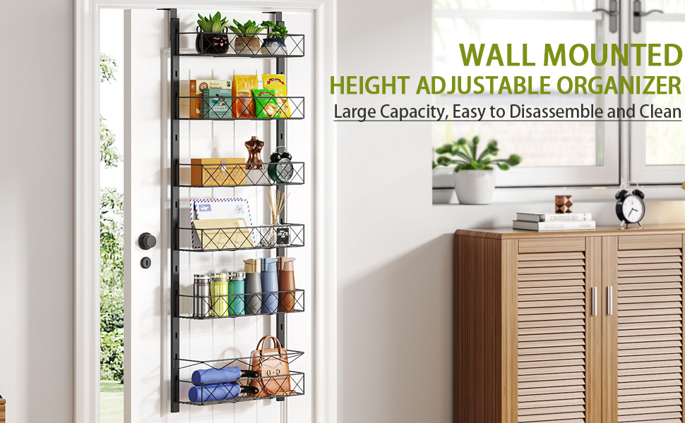 Over The Door Pantry Organizer, Hanging Storage Door Organizer with 6