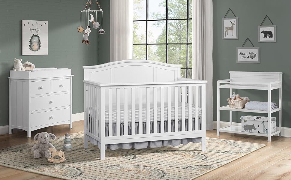 Oxford Baby Emerson 4in1 Convertible Crib, Snow White