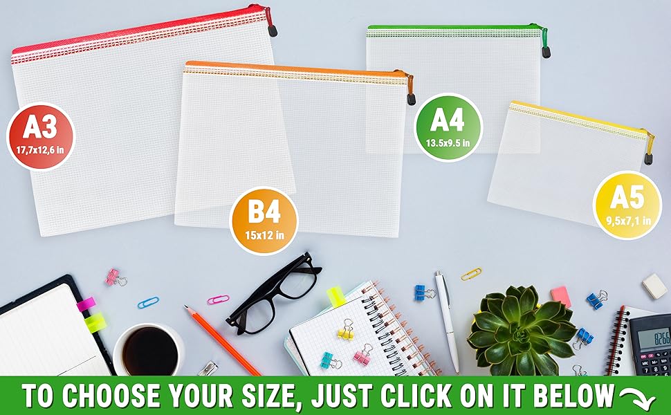 Mesh Zipper Pouch Bags 10x14 inch 5 Pack Plastic Zipper Pouches for Organizing Document Bags