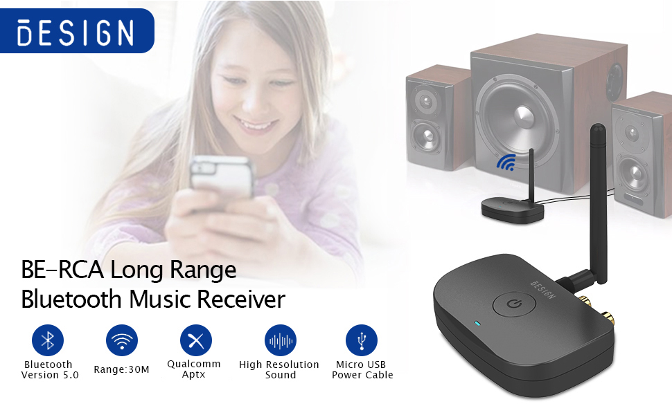 Besign BERCA Long Range Bluetooth Audio Adapter, HiFi Wireless Music Receiver, Bluetooth 5.0