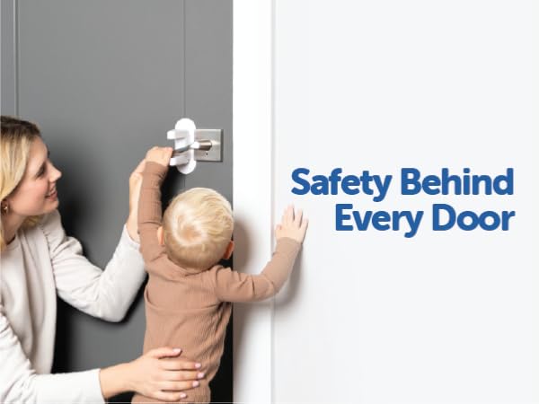 Joolbaby Door Handle Lever being used to prevent child from door being opened by child.