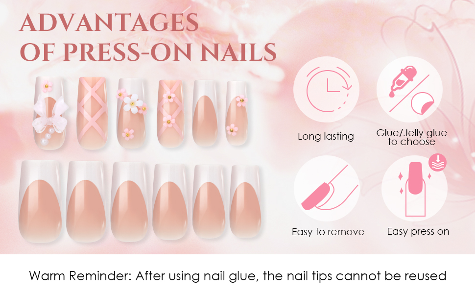 You will get 24 pieces of pink false nails in 12 sizes