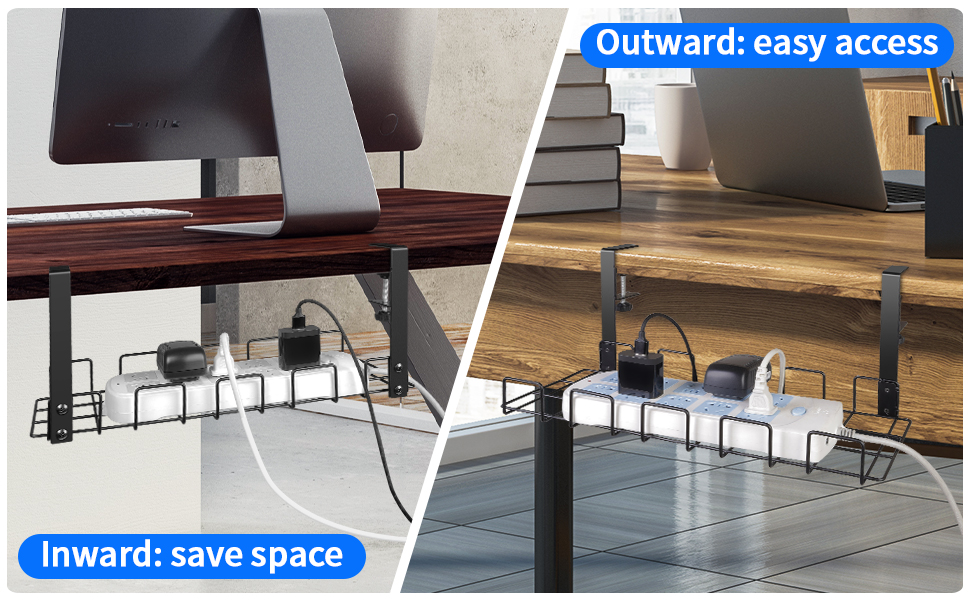 Cable Management Under Desk Cable Tidy, 2 Pack No Drill Under Desk