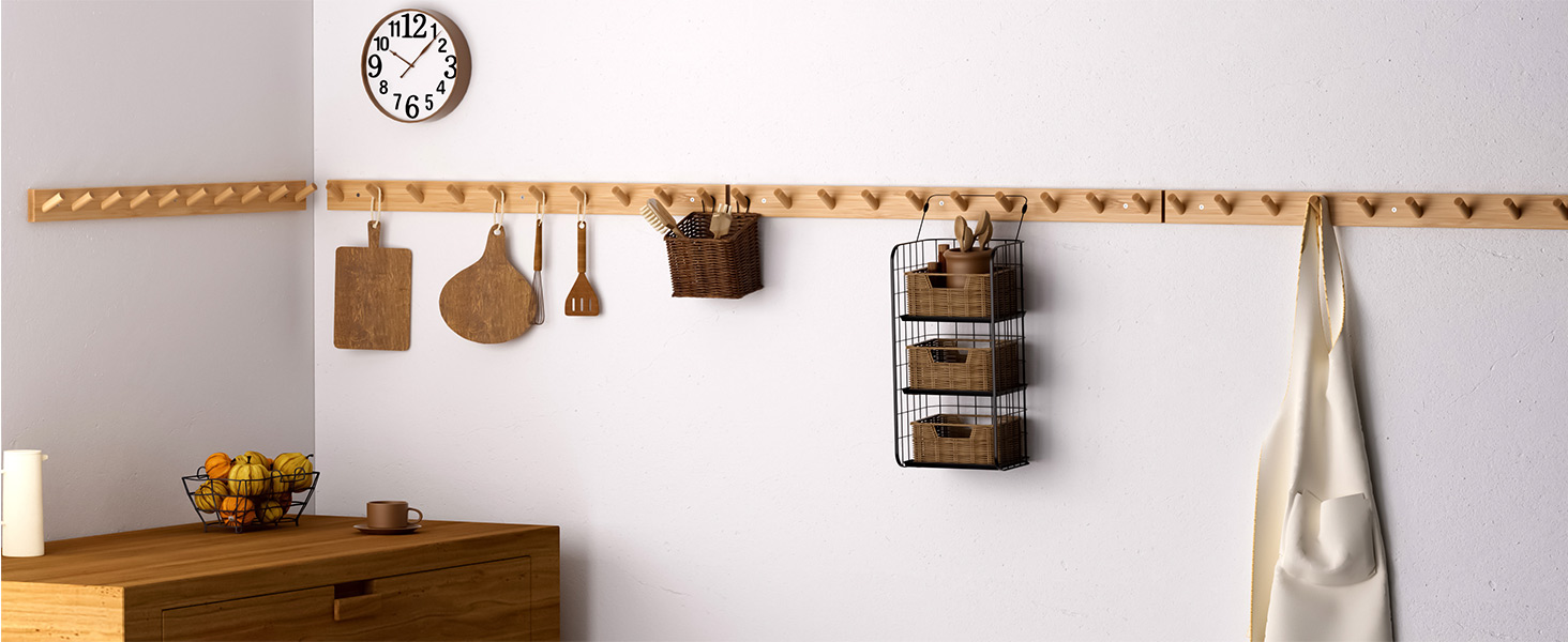 Organic Elegance: Streamline Your Kitchen with Our Bamboo Wall-Mounted Coat Rack