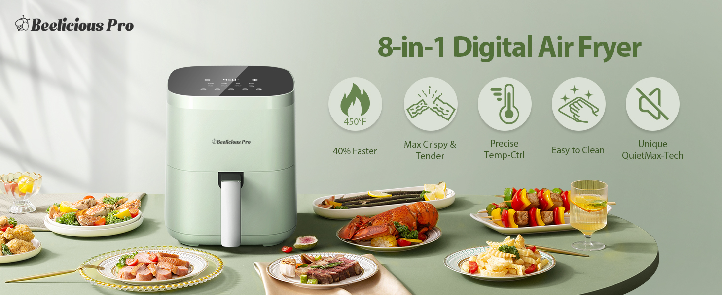 Air Fryer,Beelicious® 8in1 Smart Compact 4QT Air Fryers CoozySpace