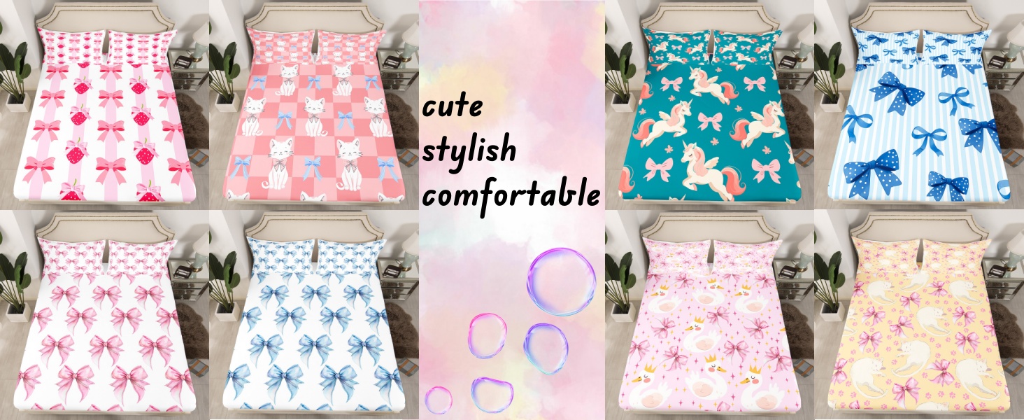 Feelyou Girl Pink Bowknot Twin Size Sheet Set Watercolor