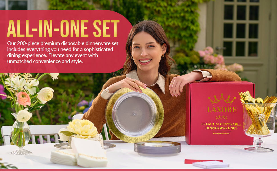 Disposable Dinnerware Rose Gold Plastic Dinnerware Set Disposable Plastic Dinnerware Set Reusable