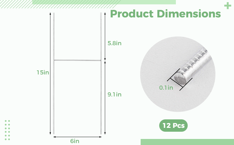 12 Pcs H Stakes, Yard Sign Stakes, 15×6in Metal Sign Stakes, Heavy Duty Frame Wire