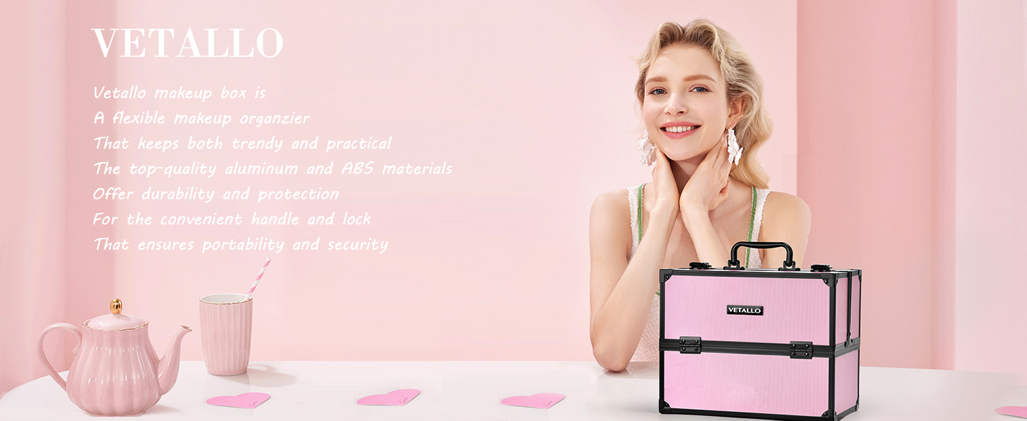 VETALLO Large Makeup Train Case, Travel Makeup Box