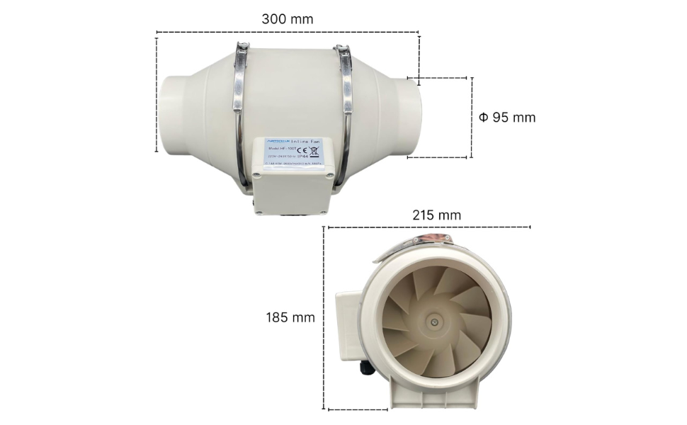 AirTechUK Inline Bathroom Extractor Fan Run on Timer 100mm 4" Loft