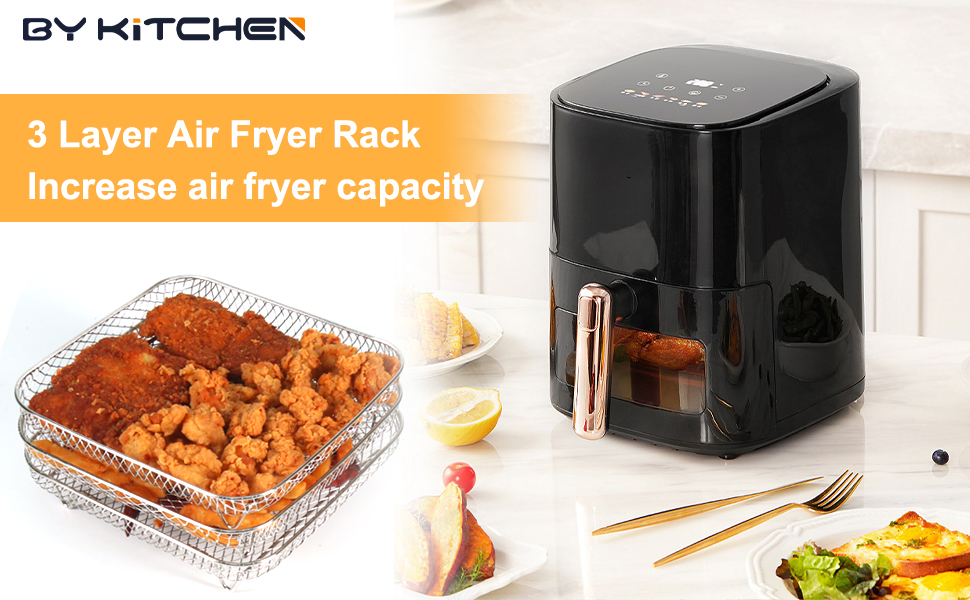 BYKITCHEN Air Fryer Racks, Square Three Layers Stacking 304 Stainless