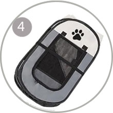 Icona circolare con il numero 4, che mostra un rettangolo grigio con un'impronta di zampa, che probabilmente rappresenta una caratteristica o un prodotto legato agli animali domestici