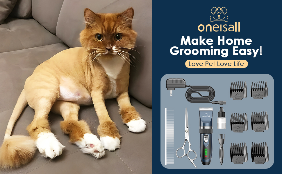 oneisall Cat Grooming Clippers for Matted Hair, 2Speed Cat Grooming Kit Cordless