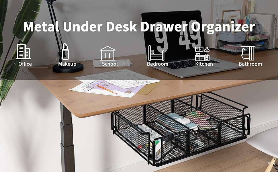 ADWOLT Under desk drawer, under desk organiser with space divider