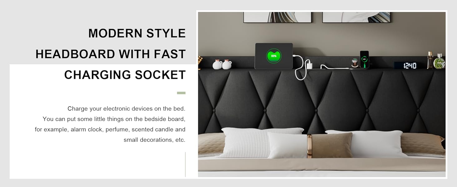 Feonase King Size Bed Frame with 4 Storage Drawers