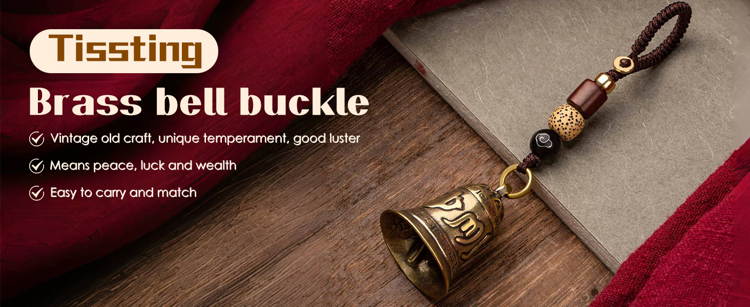 Chinese Feng Shui Bell Six Character Pure Brass Bells Window Door Home Pendant Car Keychains Beautiful Symbolism Good Luck Wealth and Safe for Home Decoration, Office Decoration(2.6x1.5x1.1in) 10 1
