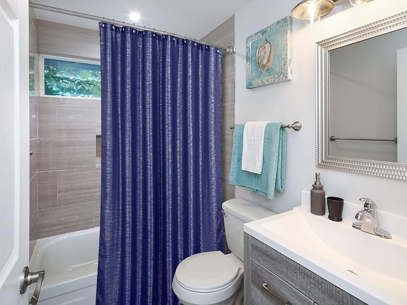 Shower Curtain Blue Textile Bathroom Curtain Dark Blue Glitter Sparkle