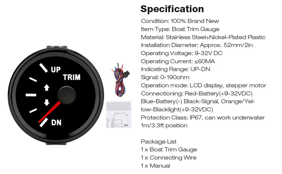 KIMISS Boat Trim Balance Gauge Meter, 52mm Domed Series