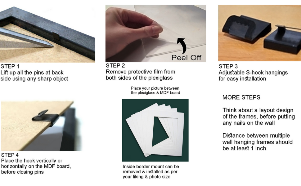 Uniqpal A4 Size Black Photo Frame for Wall PicturesSet of 5Set for