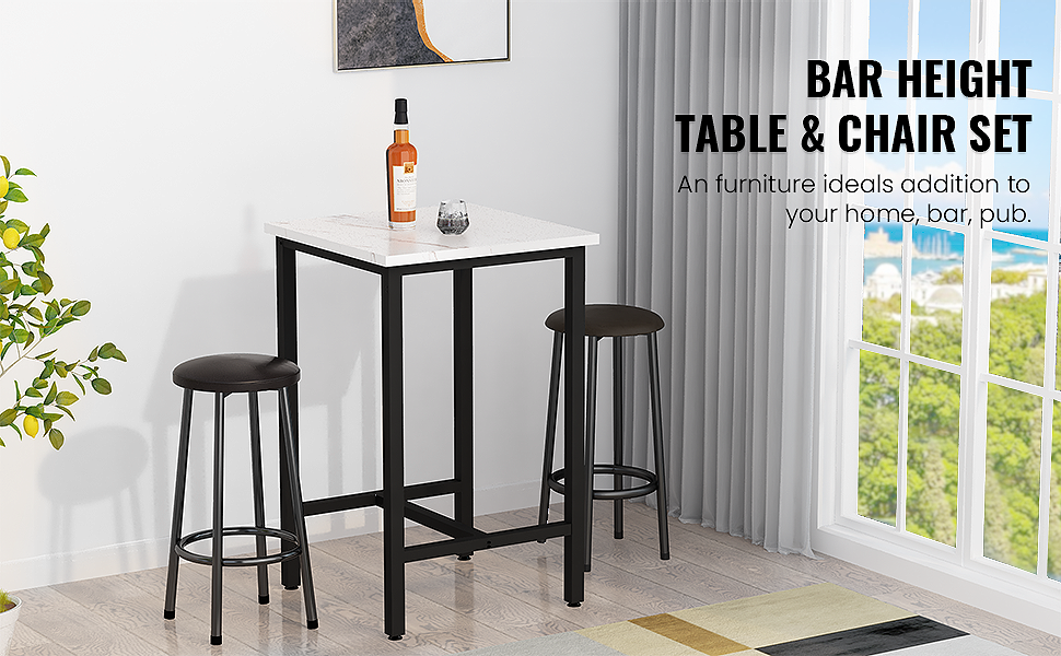 DKLGG 3Pieces Bar Table and Chairs Set, Kitchen Dining