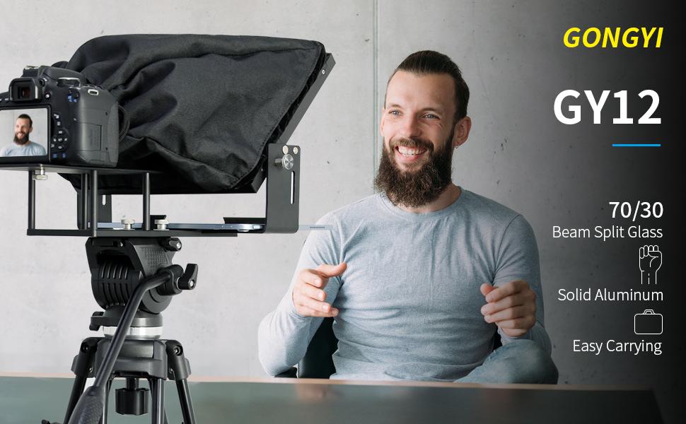 GongYi 12" Teleprompter Kit with Remote Control for iPad Optical 70/30