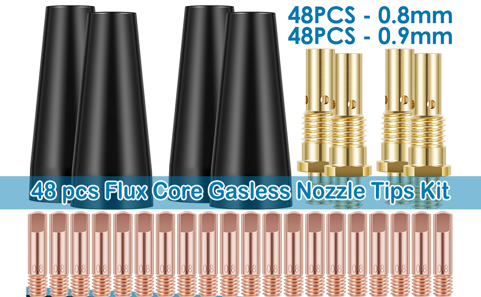 48 pcs Flux Core Gasless Nozzle Tips Kit, Heat Resistant Replacement