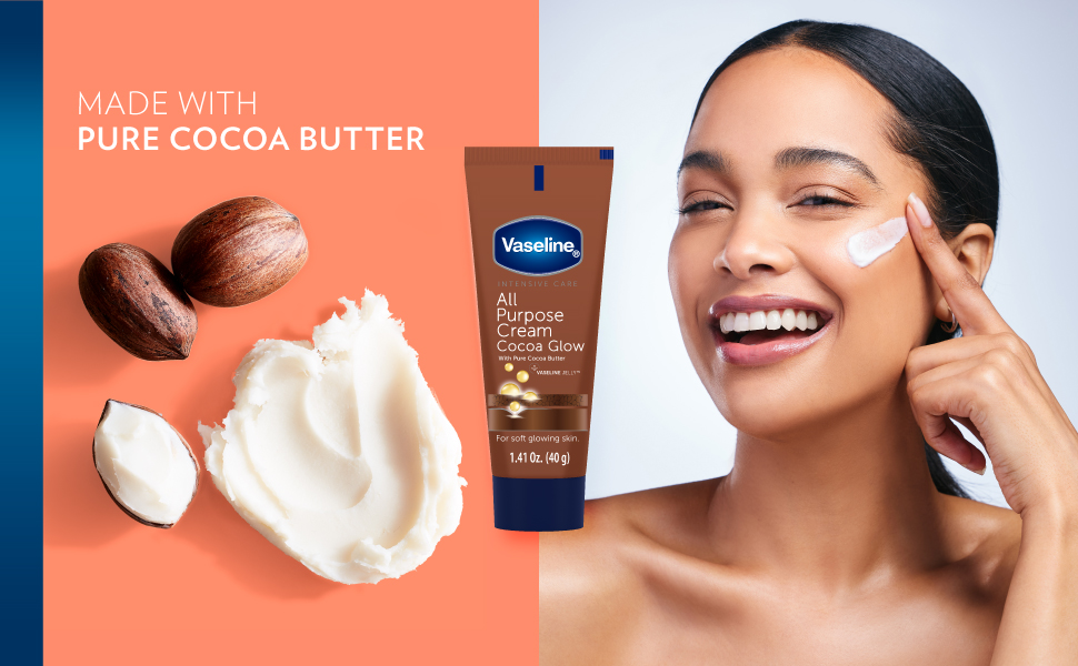 Vaseline All Purpose Cream Cocoa Glow, with Pure Cocoa Butter, 6Pack, 1.41 FL Oz