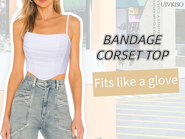 Amazon.com: Uivkiso White Sexy Bandage Corset Tops with