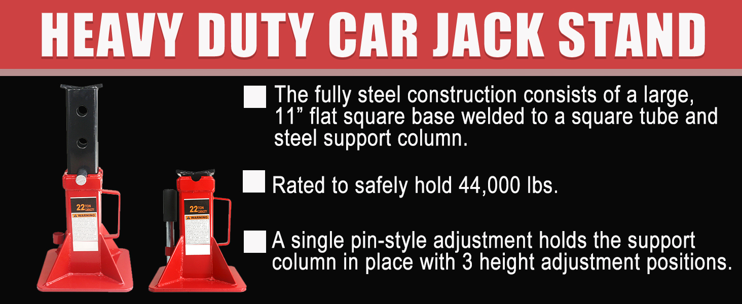 22 Ton (44,000 lbs) Heavy Duty Pin Type Professional Car Jack Stands