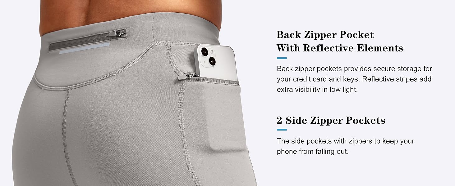 Pudolla Men's Thermal Running Tights with 3 Zipper Pockets