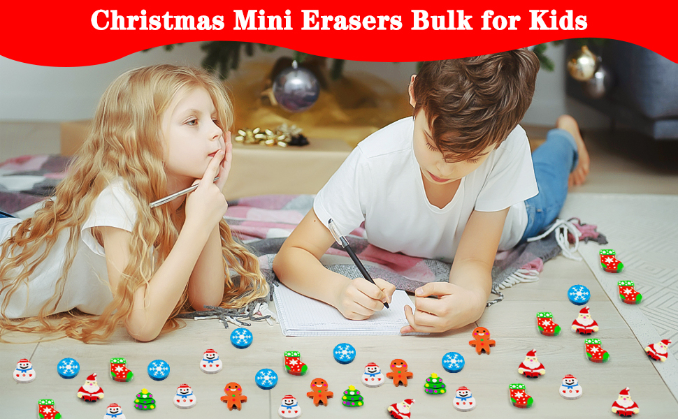 JUNEBRUSHS 150 Pcs Christmas Mini Erasers for Kids, Cute Small Animal
