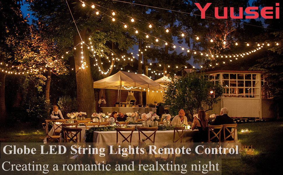 Yuusei LED String Lights Remote Control, 100Ft Festoon Lights Mains Powered with 50+2