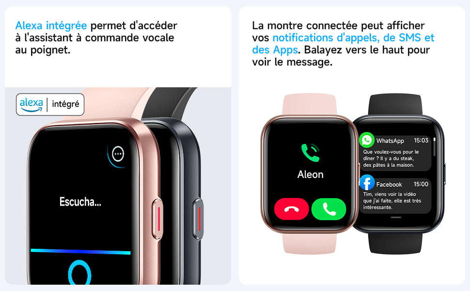 Galazy J3 Reception Sms Plus Affiche Sur Page De Garde Montre Connectée Femme Homme Appel Bluetooth, 1.8” Smartwatch avec