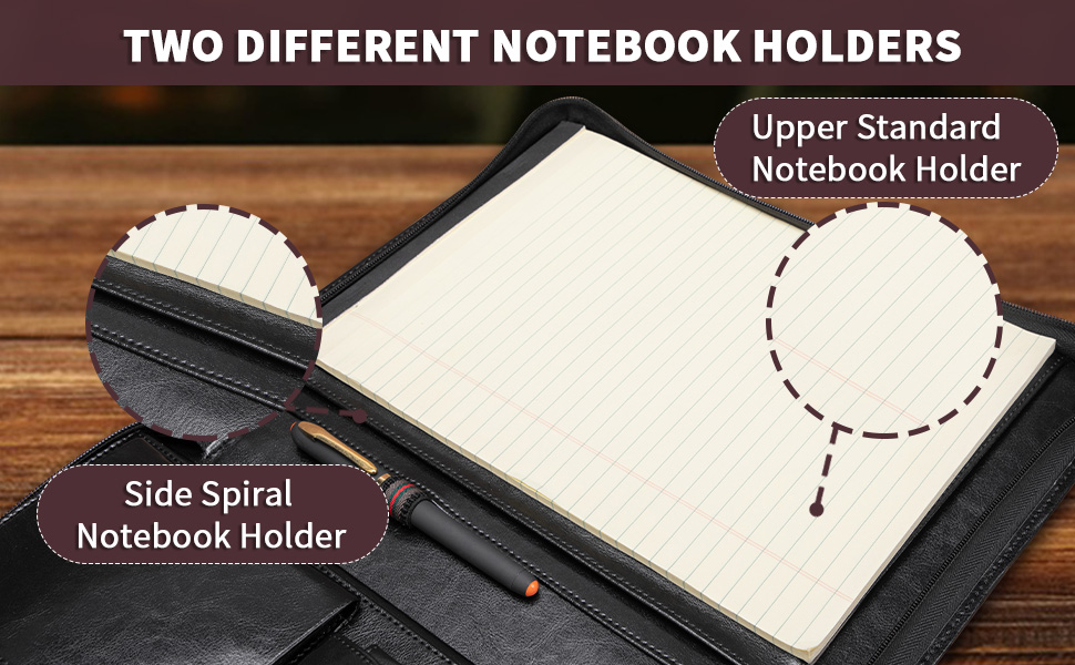 Geslun Vegan Leather Portfolio with Zipper, Pocket Outside