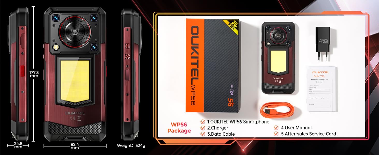 OUKITEL WP56 5G rugged smartphone unlocked Android 15 with camping light