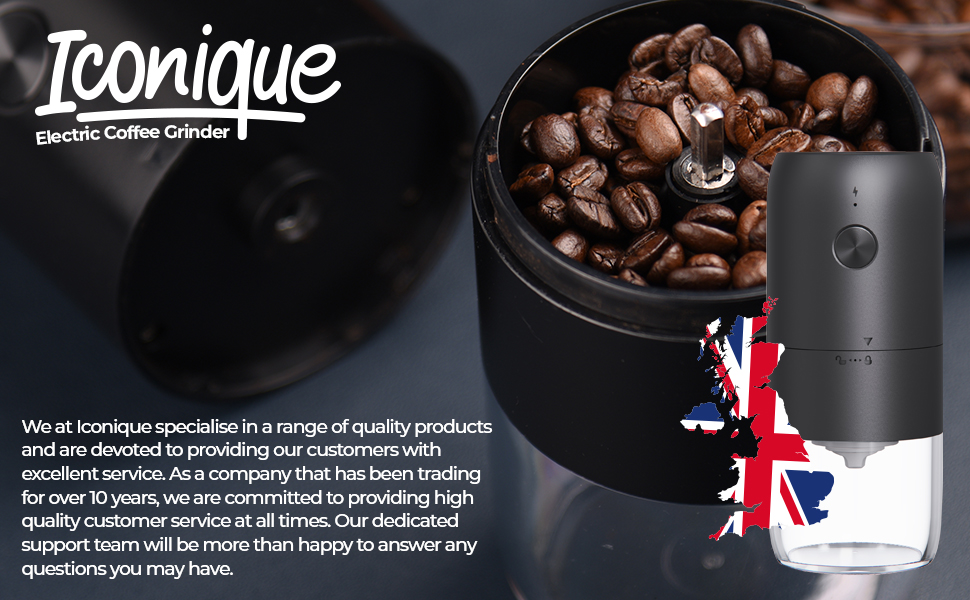Iconique Portable Electric Coffee Grinder, Compact Burr Automatic