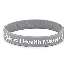 grey mental health matters bracelet with white text