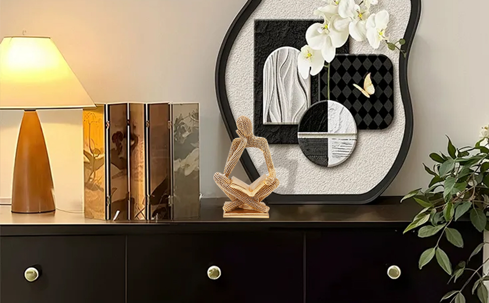 Sparkling Gold Resin Reading Woman Statue