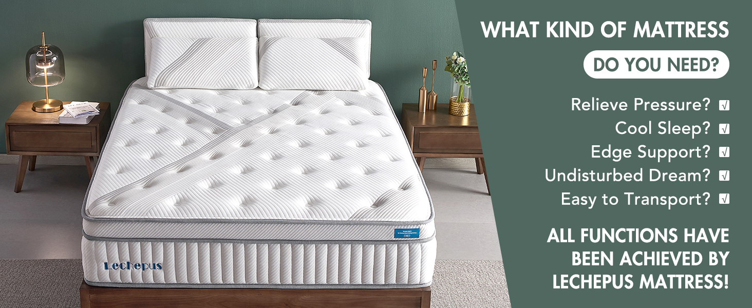 14 Inch Twin Size Mattress in a Box, Lechepus Plush Memory Foam Hybrid Mattress with