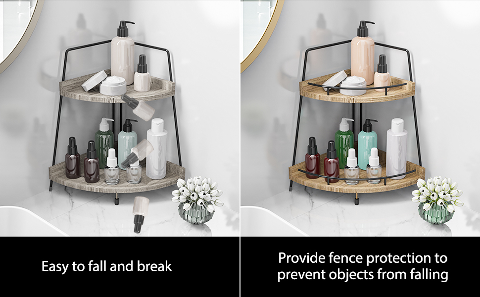 2Tier Corner Bathroom Organizer Countertop, Wood Bathroom Counter Organizer, Tray