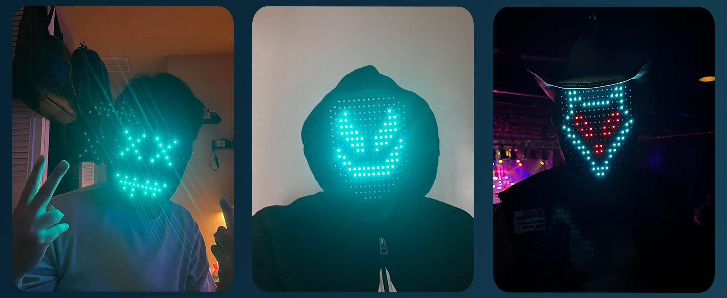 Led Mask with Gesture Sensing, Light up mask glowing Mask for Halloween Xmas Costume Cosplay Party