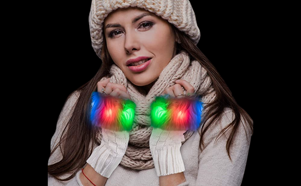 Windy City Novelties LED Light Up White Fuzzy Half Finger