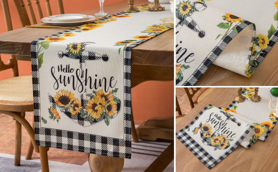 Summer Sunflower Table Runner 13x72 Inch Farmhouse Rustic