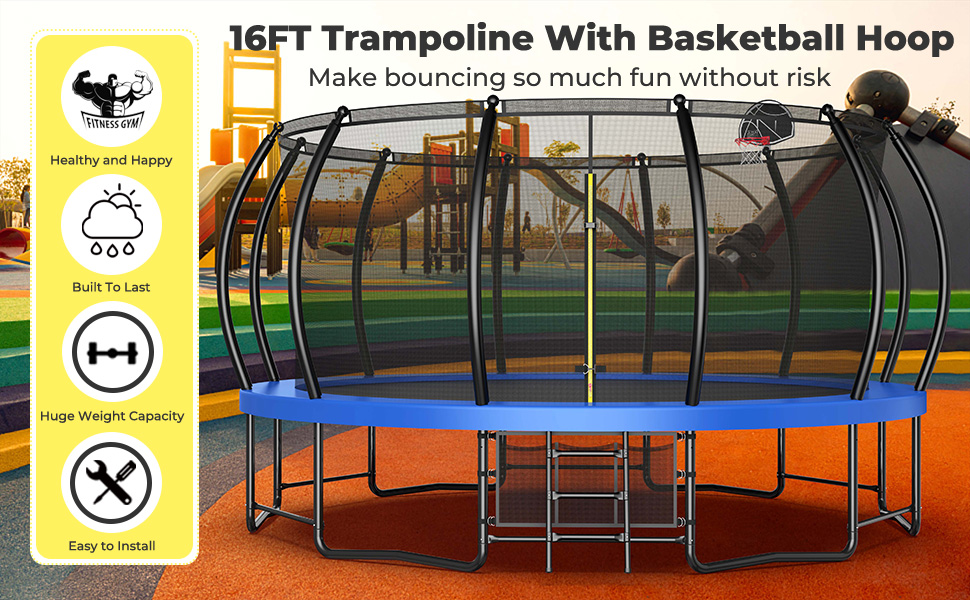 16FT Blue Pumpkin Trampoline with balance bar