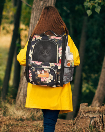 Floral Print Cat Backpack Carrier Bag