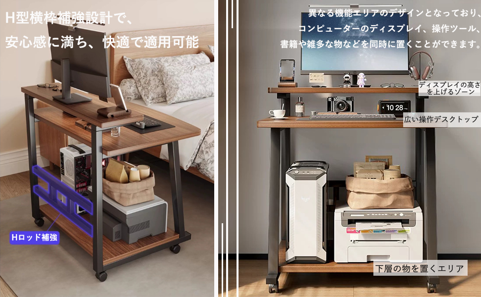 Amazon | PQNLXLN パソコンデスク モニター台付き 棚付きデスク