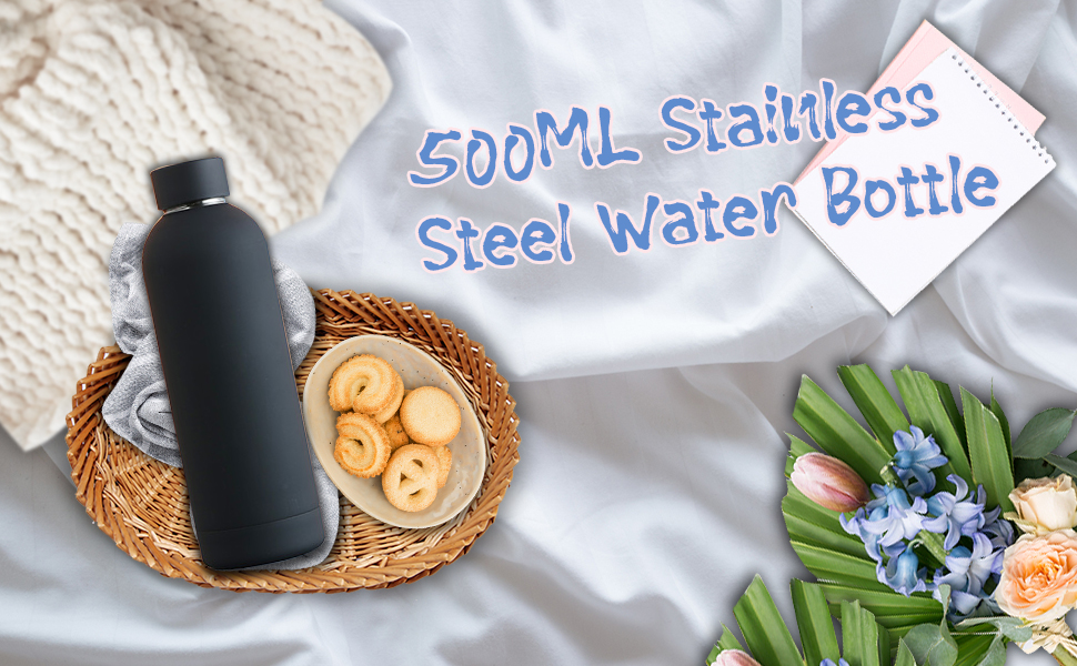 Resszo Metal Water Bottles, Insulated Stainless Steel Sports Bottle 500ml, Reusable Vacuum