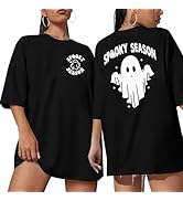 Halloween Shirts for Women Oversized Spooky Season Shirt Retro Stay Spooky Graphic Casual Short S...