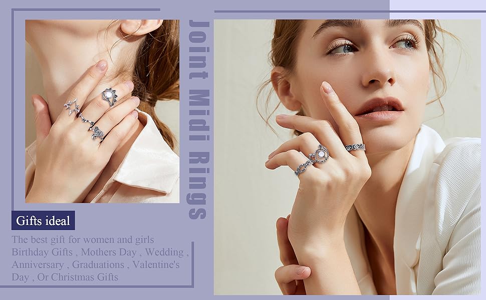 FIBO STEEL 122 Pcs Vintage Silver Knuckle Rings Set for Women Bohemian Stackable