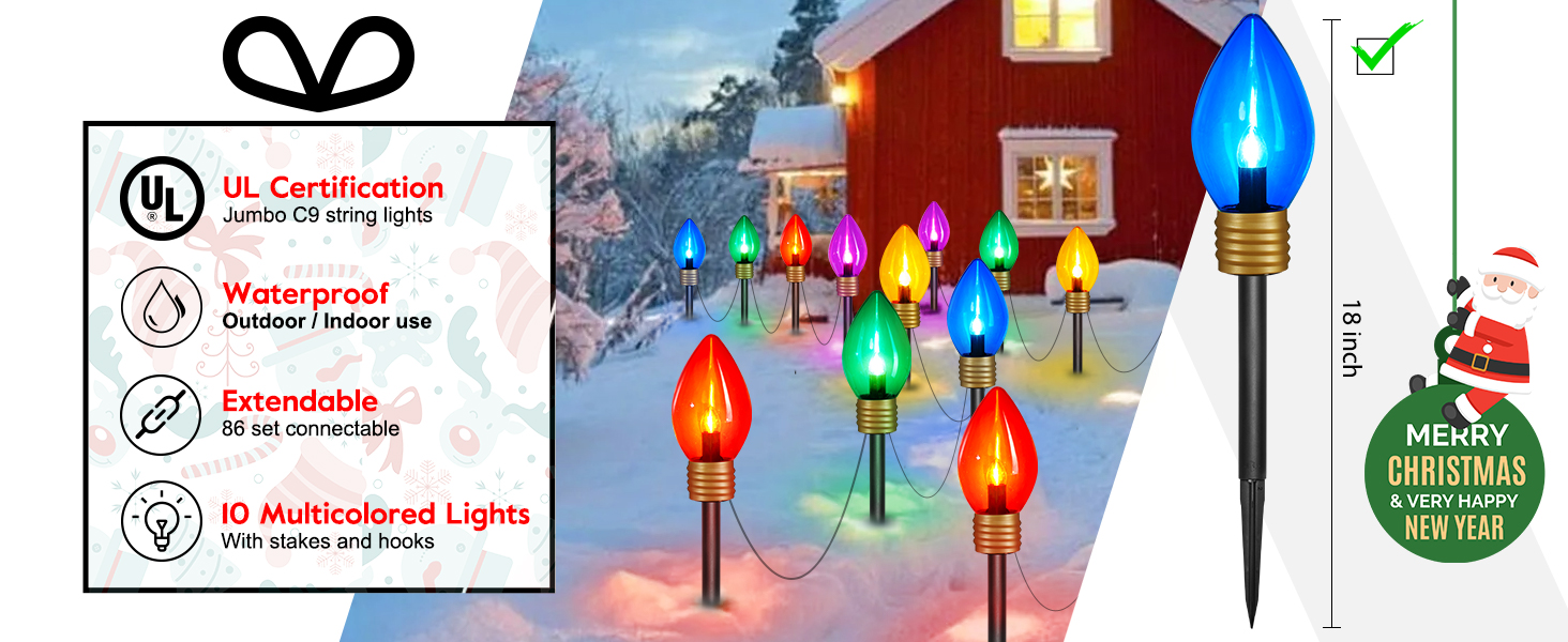 Jumbo C9 Christmas Pathway Lights Outdoor 2 Pack Total